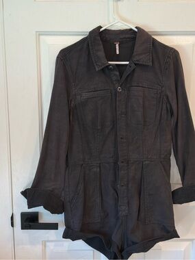 One Teaspoon Washed Utility Romper - Charcoal Gray